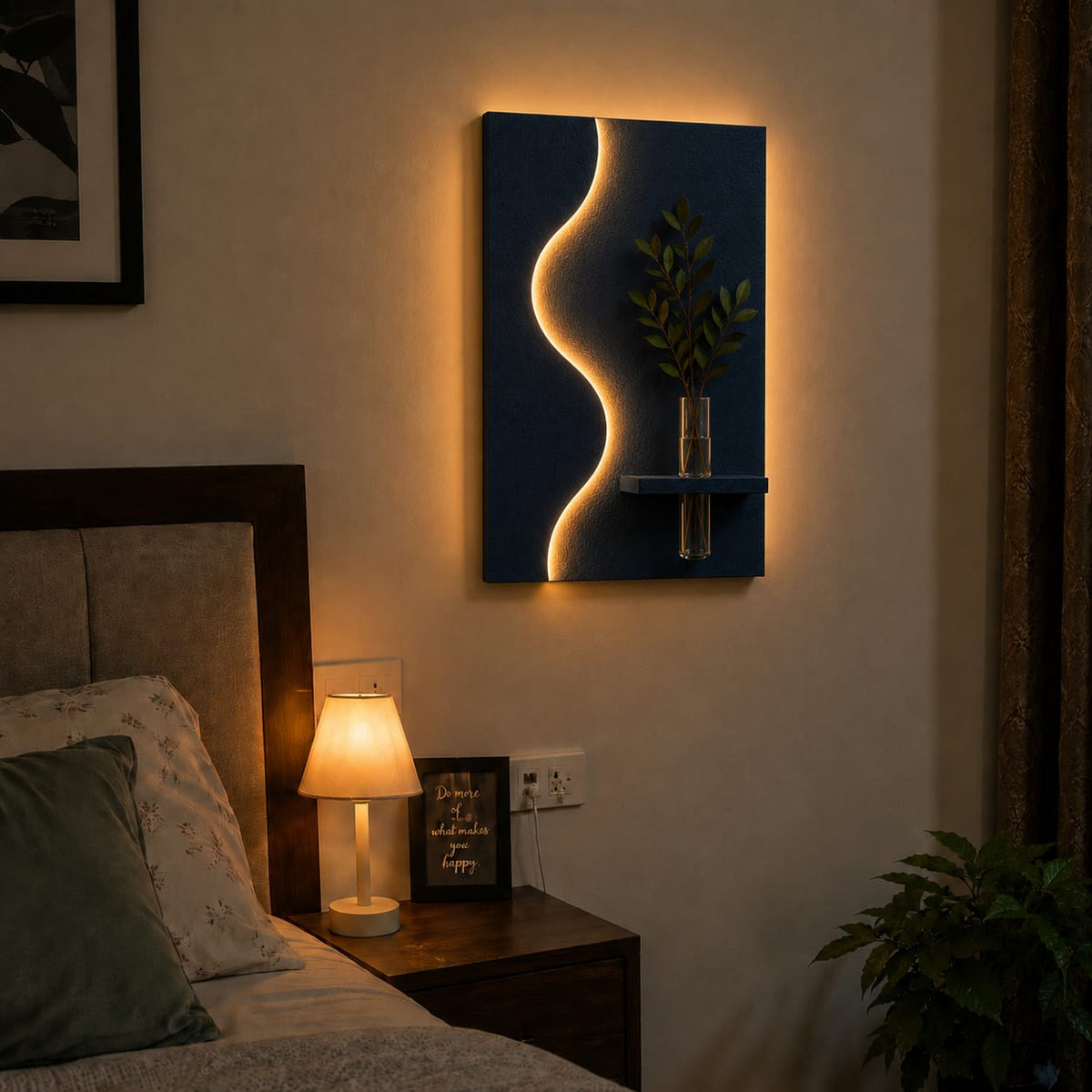 Modern Wave LED Wall Decor with Vase Shelf | Minimalist Wall Art