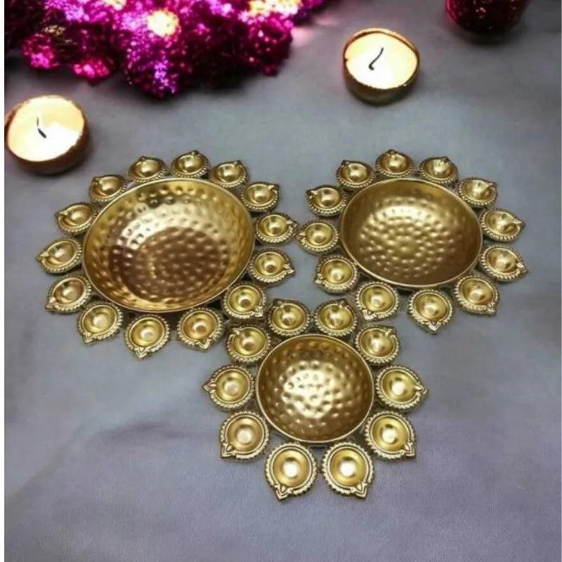 Decorative Metal Urli Diya Set (Set of 3)