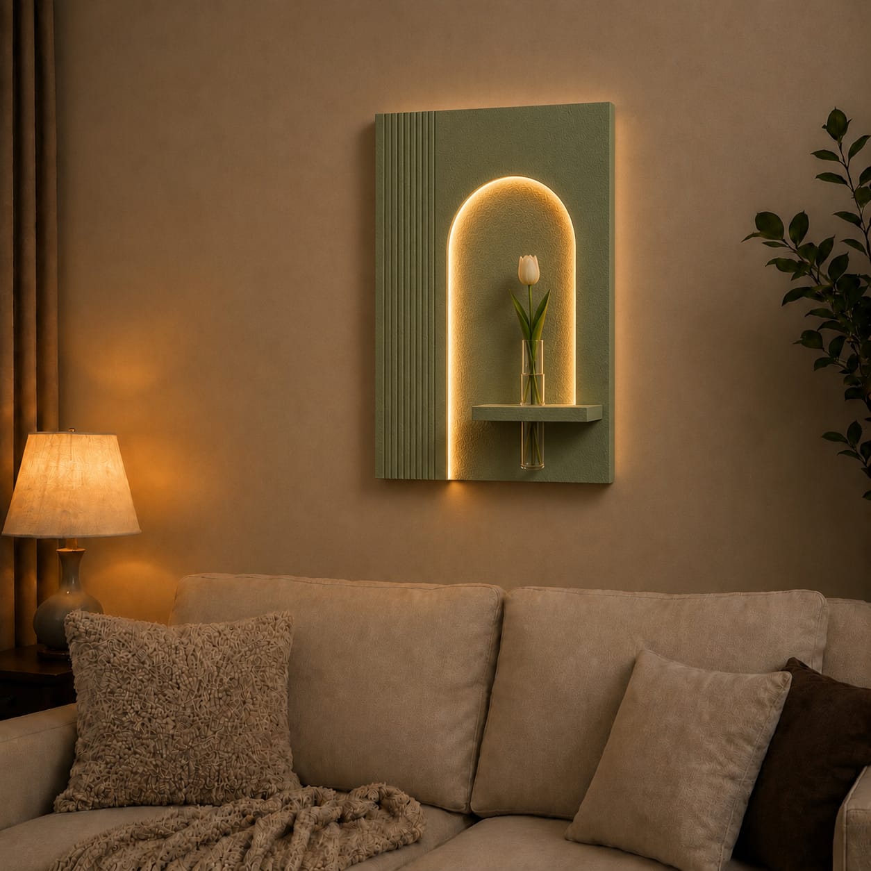 Modern LED Arch Wall Decor with Vase Shelf | Contemporary Minimalist Wall Art