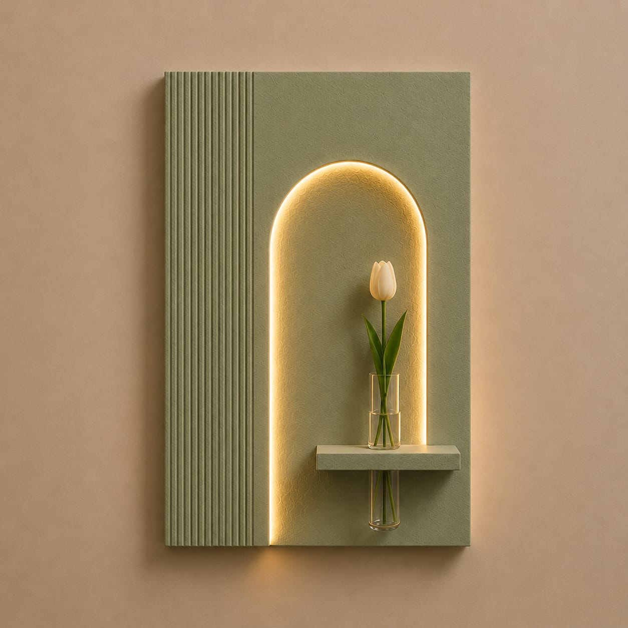 Modern LED Arch Wall Decor with Vase Shelf | Contemporary Minimalist Wall Art