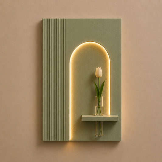 Modern LED Arch Wall Decor with Vase Shelf | Contemporary Minimalist Wall Art