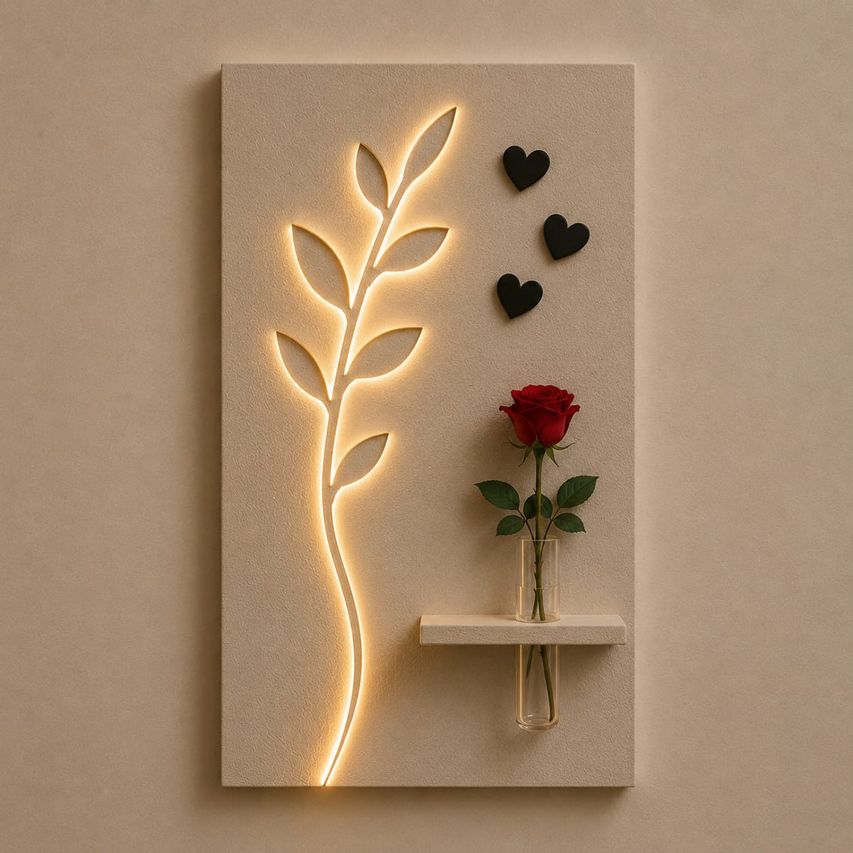 LED Leaf Wall Decor with Flower Vase Shelf | Modern Minimalist Wall Art