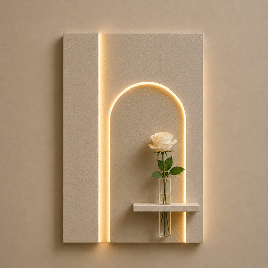 Modern LED Arch Wall Decor with Vase Shelf | Minimalist Wall Art
