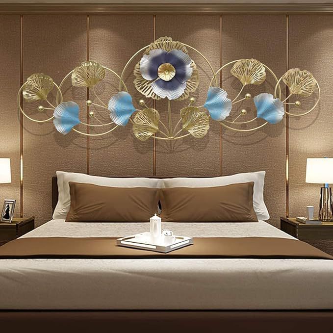 Luxury Blue & Gold Floral Metal Wall Art
