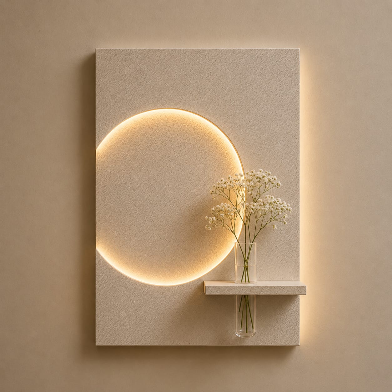 Modern LED Circle Wall Decor with Vase Shelf | Minimalist Wall Art