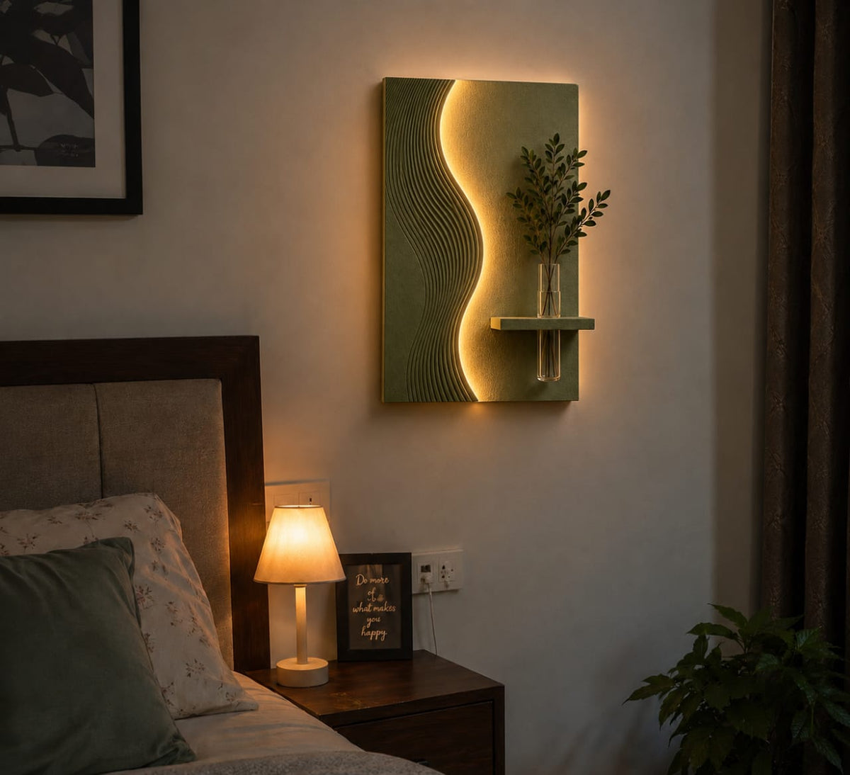 Modern Textured Wave LED Wall Decor with Vase Shelf | Minimalist Wall Art