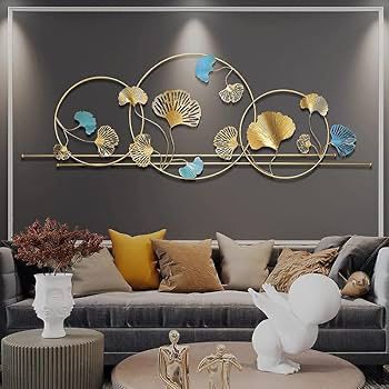 Modern Ginkgo Leaf Metal Wall Art – Gold & Blue