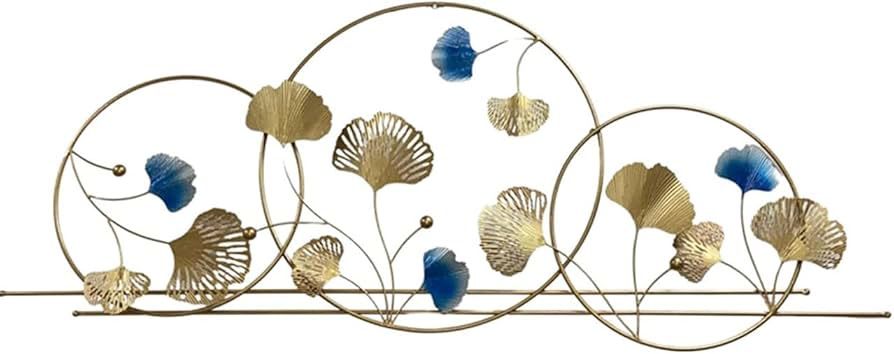 Modern Ginkgo Leaf Metal Wall Art – Gold & Blue