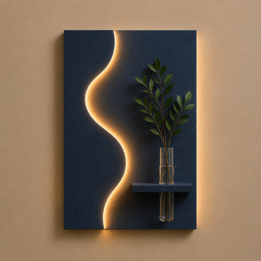 Modern Wave LED Wall Decor with Vase Shelf | Minimalist Wall Art