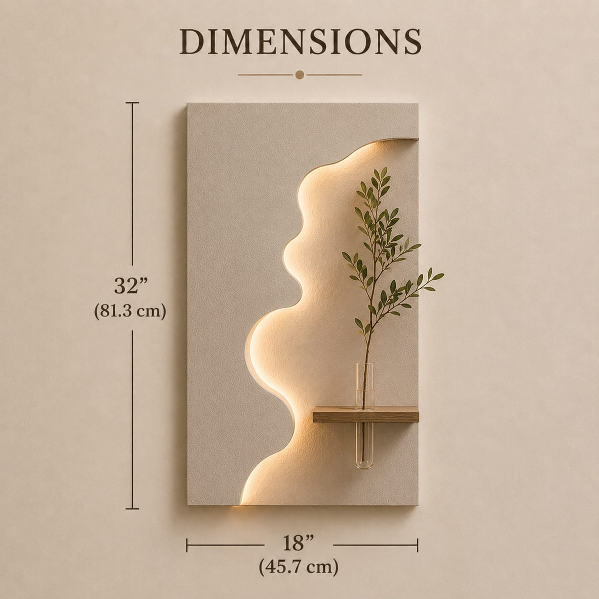Modern Abstract LED Wall Decor with Wooden Vase Shelf | Minimalist Wall Art