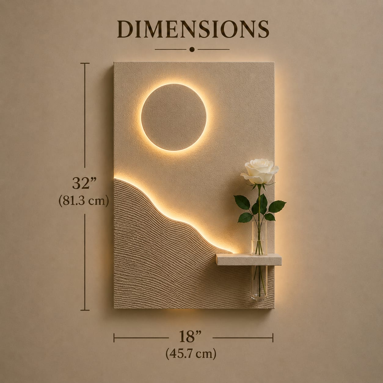 Modern Moon Landscape LED Wall Decor with Vase Shelf | Minimalist Wall Art