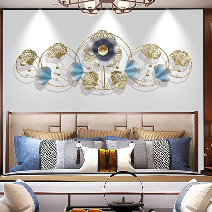 Luxury Blue & Gold Floral Metal Wall Art