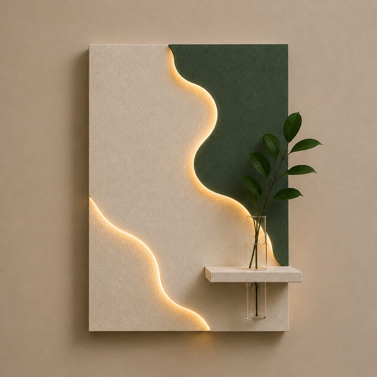 Modern Abstract LED Wall Decor with Vase Shelf | Contemporary Minimalist Wall Art