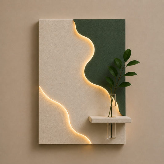 Modern Abstract LED Wall Decor with Vase Shelf | Contemporary Minimalist Wall Art