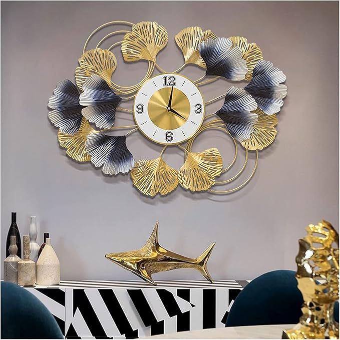 Luxury Ginkgo Leaf Metal Wall Clock | Modern Decorative Wall Clock for Living Room
