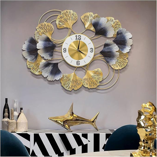Luxury Ginkgo Leaf Metal Wall Clock | Modern Decorative Wall Clock for Living Room