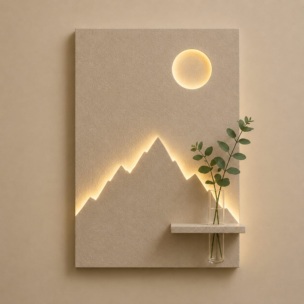 LED Mountain Wall Decor with Vase Shelf | Modern Minimalist Wall Art