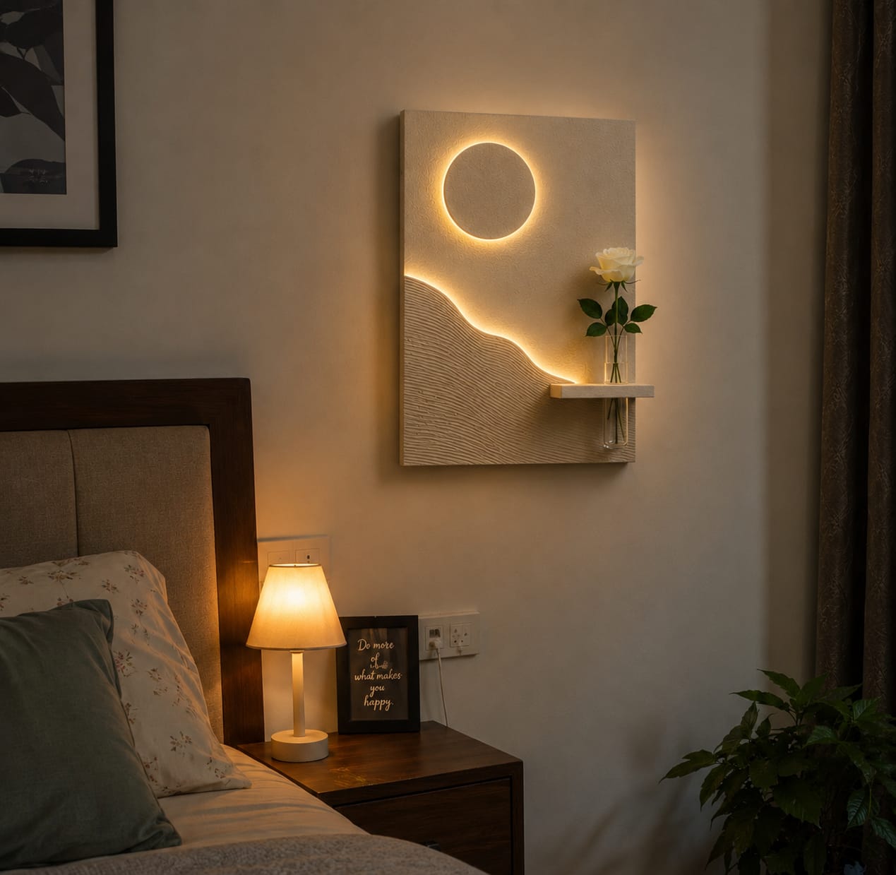Modern Moon Landscape LED Wall Decor with Vase Shelf | Minimalist Wall Art