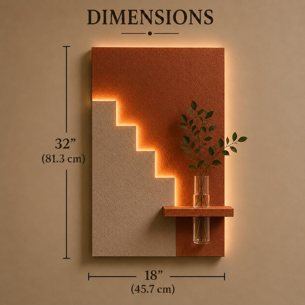 Modern Geometric LED Wall Decor with Wooden Vase Shelf | Contemporary Minimalist Wall Art