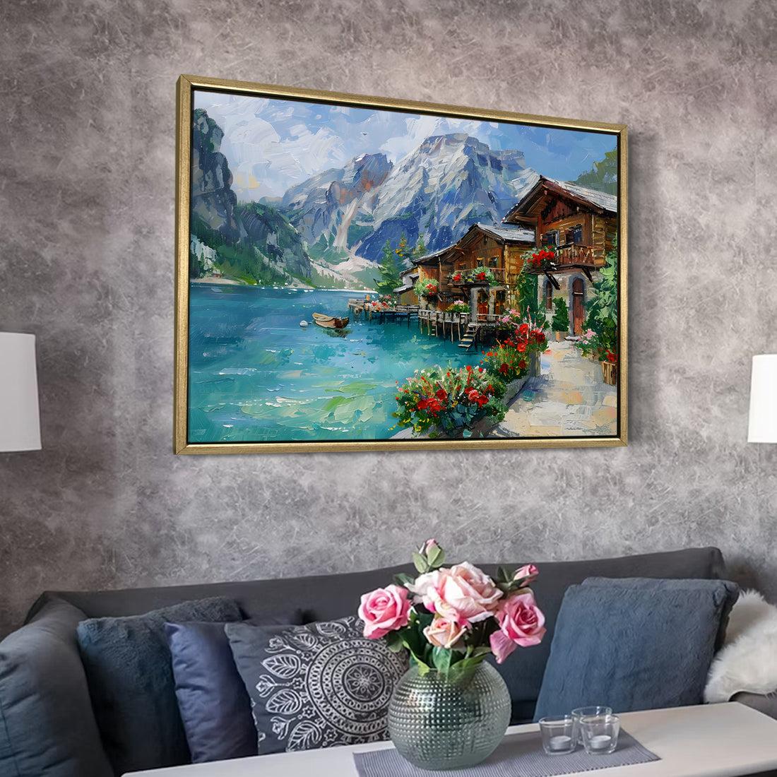European Cityscape Wall Art, HD Canvas Print, Golden Floater Framed, Ready to Hang, (36 In x 48 In)