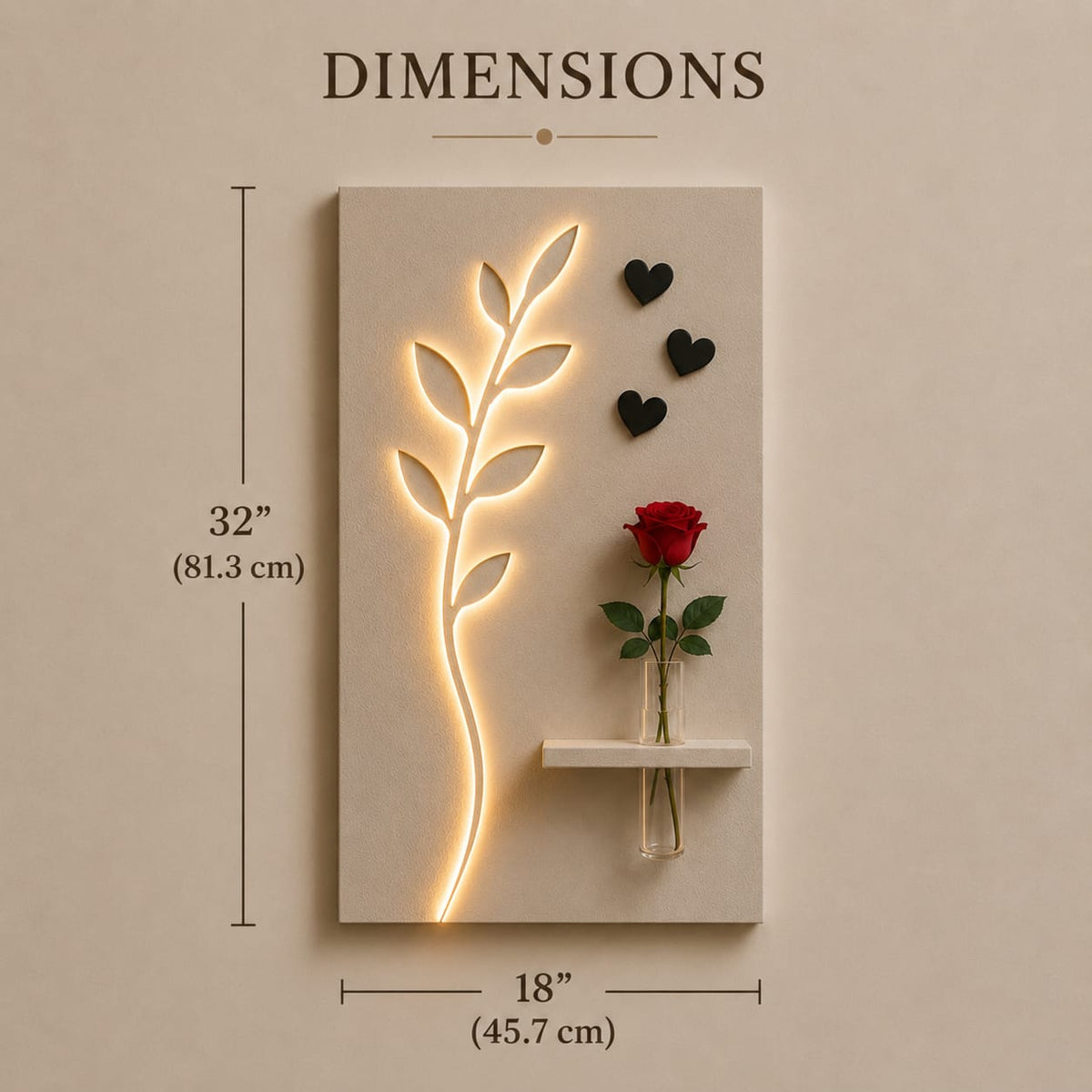 LED Leaf Wall Decor with Flower Vase Shelf | Modern Minimalist Wall Art