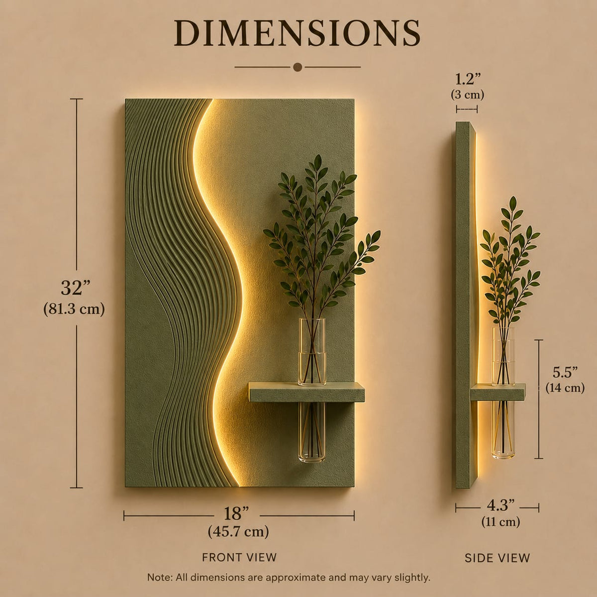 Modern Textured Wave LED Wall Decor with Vase Shelf | Minimalist Wall Art