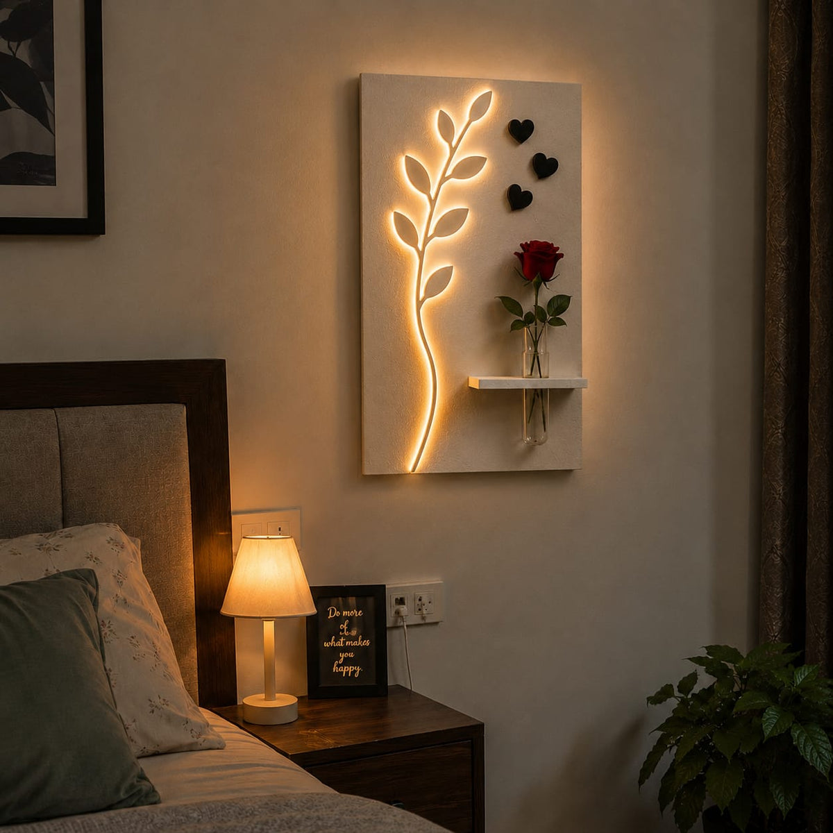LED Leaf Wall Decor with Flower Vase Shelf | Modern Minimalist Wall Art
