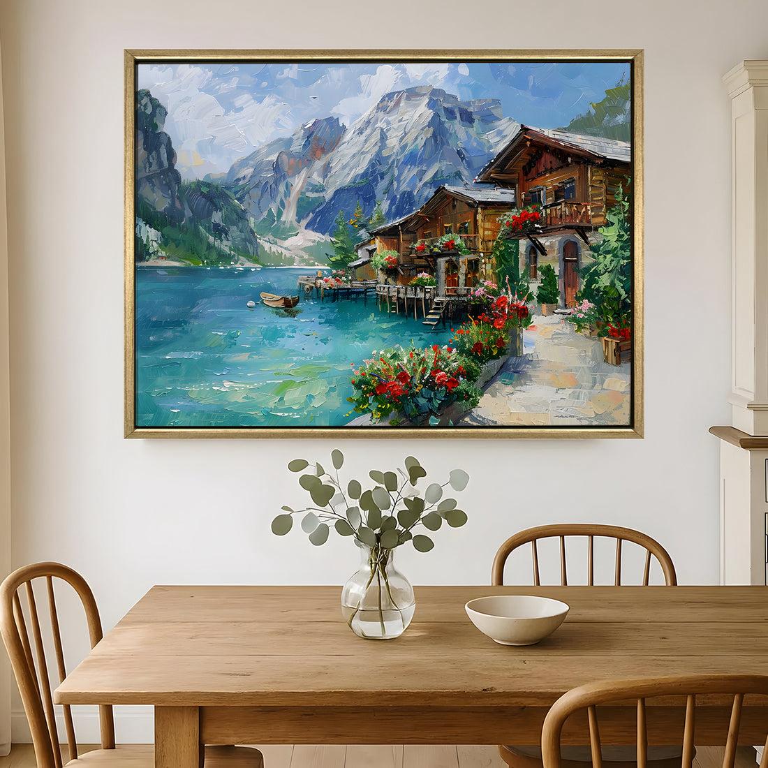 European Cityscape Wall Art, HD Canvas Print, Golden Floater Framed, Ready to Hang, (36 In x 48 In)