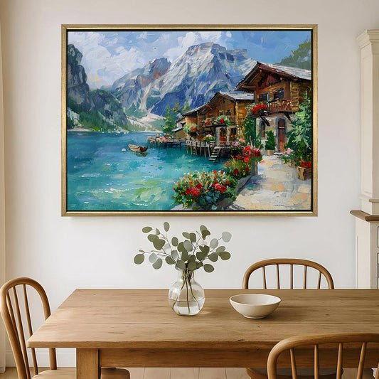 European Cityscape Wall Art, HD Canvas Print, Golden Floater Framed, Ready to Hang, (36 In x 48 In)