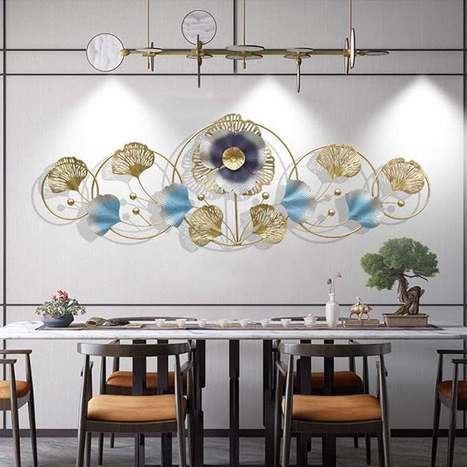 Luxury Blue & Gold Floral Metal Wall Art