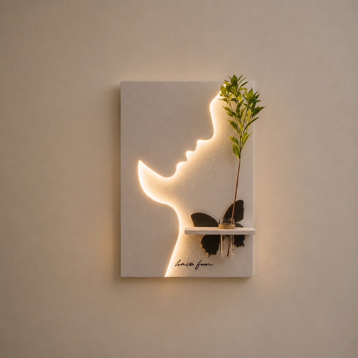 Modern LED Face Wall Art with Vase