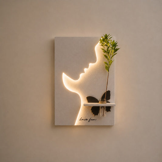 Modern LED Face Wall Art with Vase