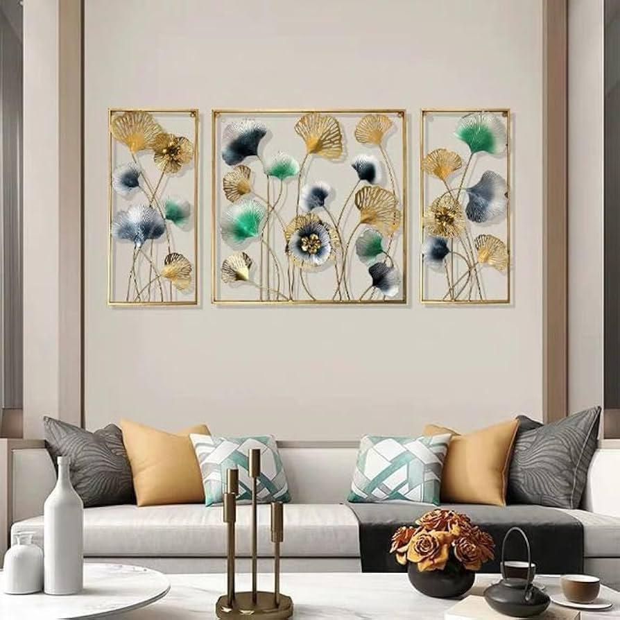 3 Piece Metal Ginkgo Leaf Wall Art | Modern Iron Wall Decor