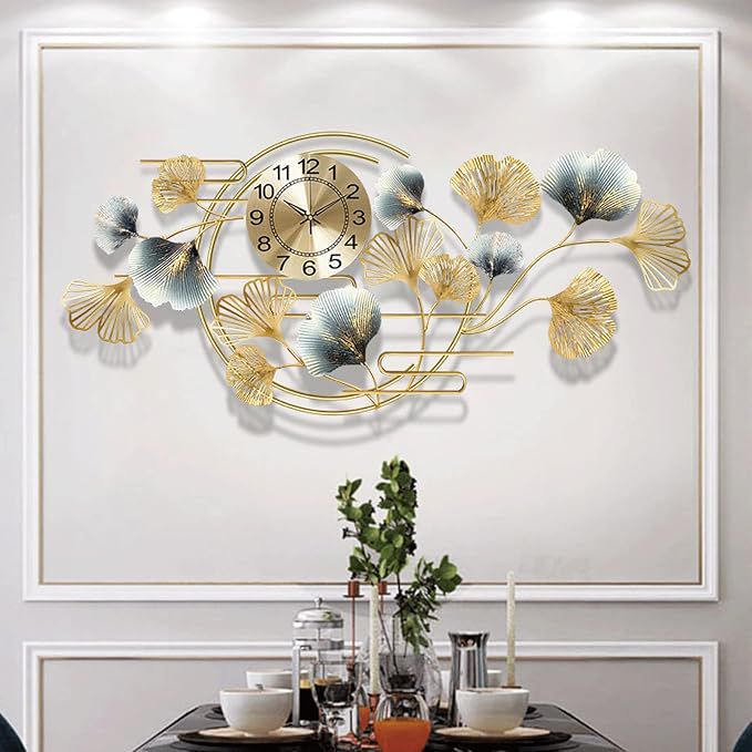 Luxury Ginkgo Leaf Metal Wall Clock | Modern Decorative Wall Art for Living Room