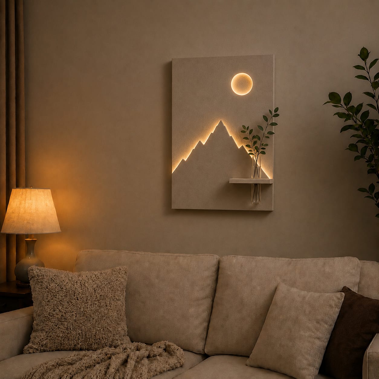 LED Mountain Wall Decor with Vase Shelf | Modern Minimalist Wall Art