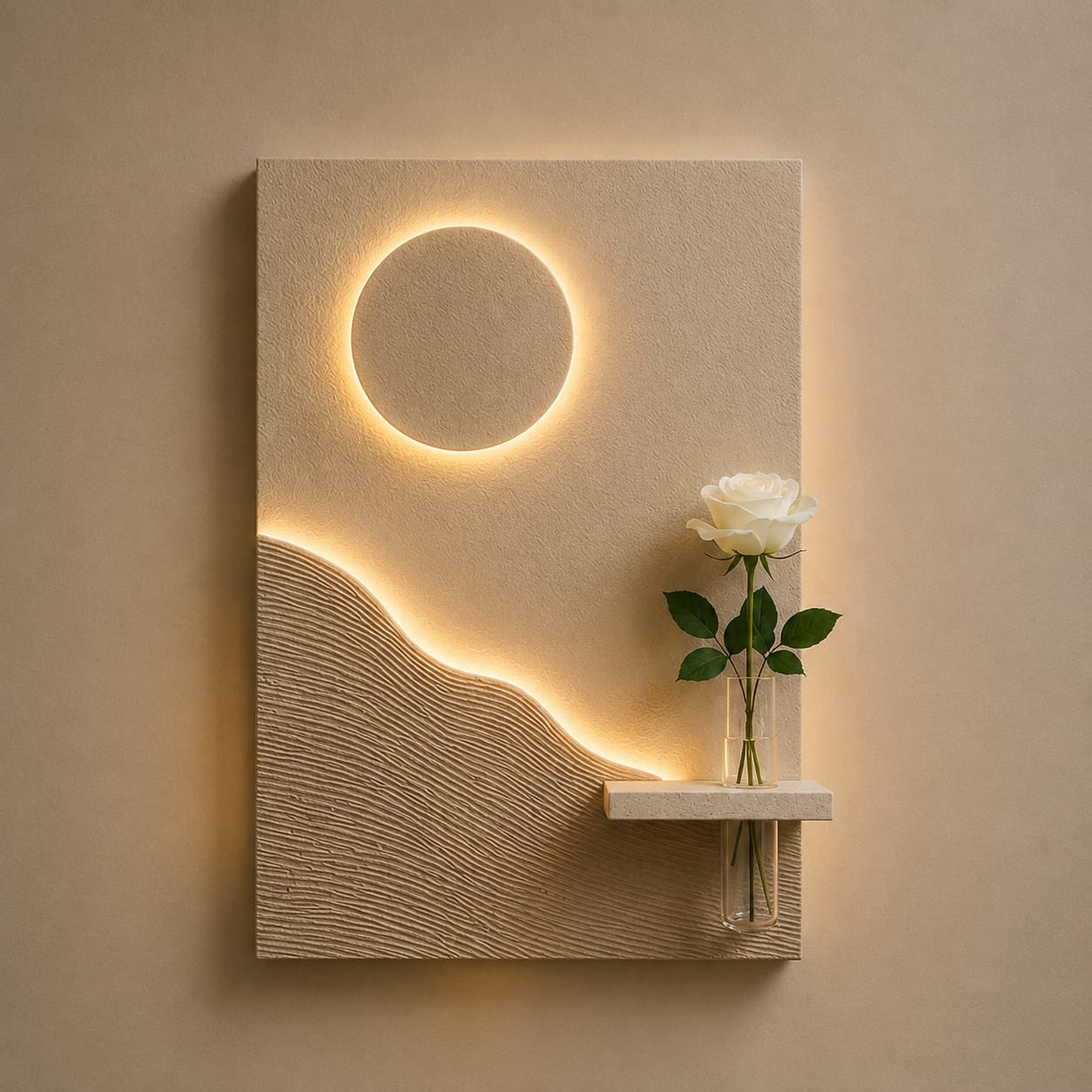 Modern Moon Landscape LED Wall Decor with Vase Shelf | Minimalist Wall Art