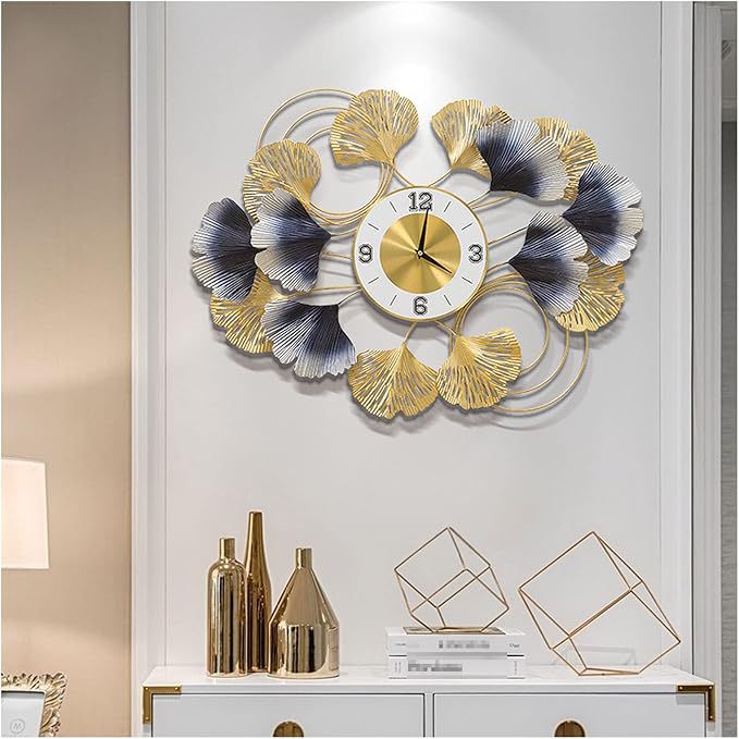 Luxury Ginkgo Leaf Metal Wall Clock | Modern Decorative Wall Clock for Living Room