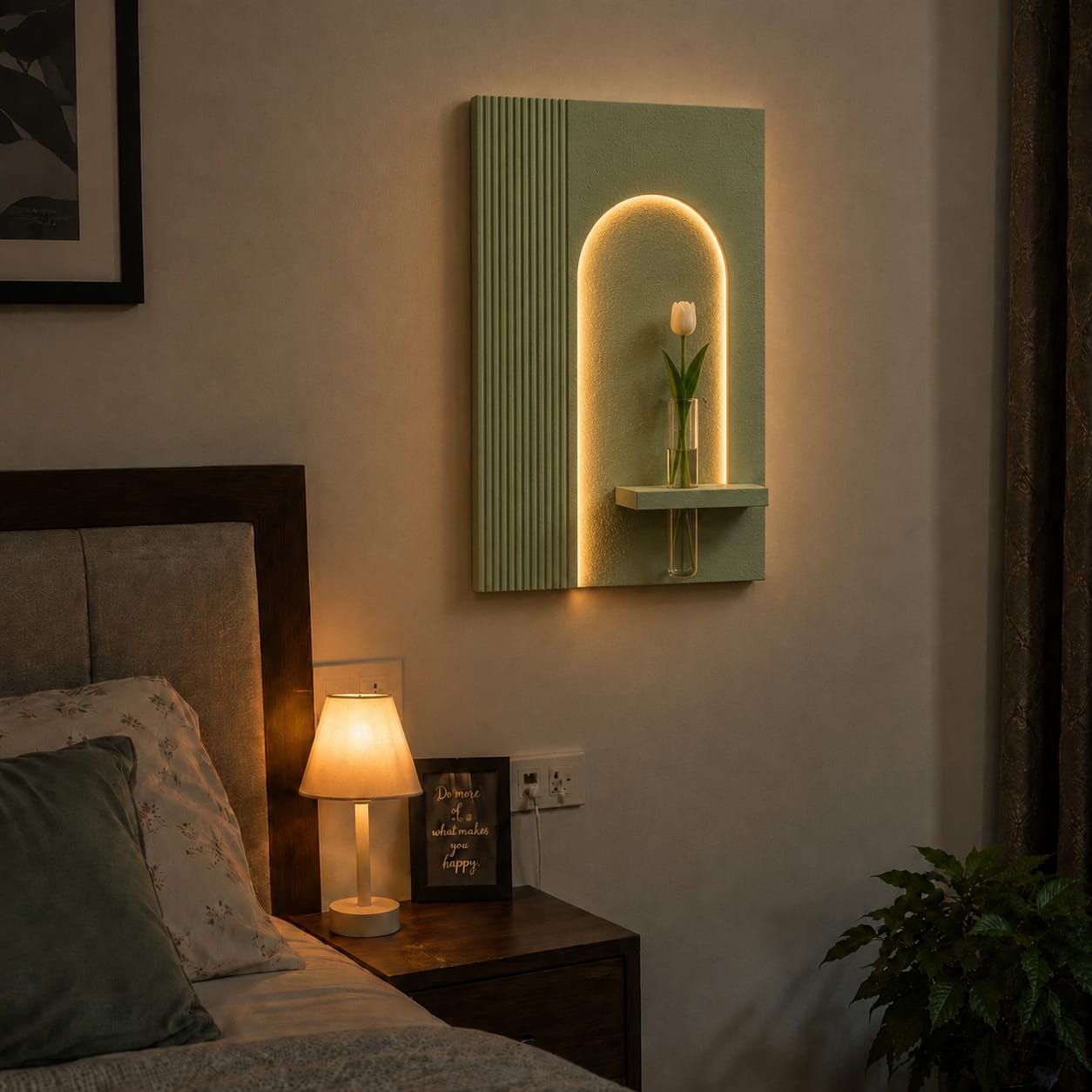 Modern LED Arch Wall Decor with Vase Shelf | Contemporary Minimalist Wall Art