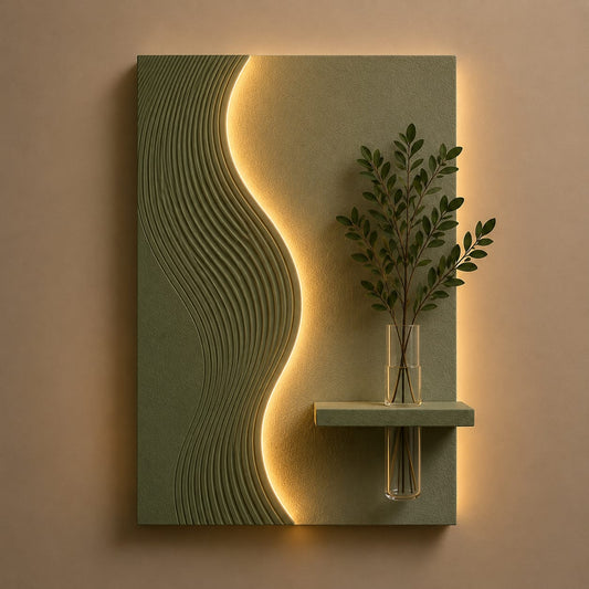 Modern Textured Wave LED Wall Decor with Vase Shelf | Minimalist Wall Art