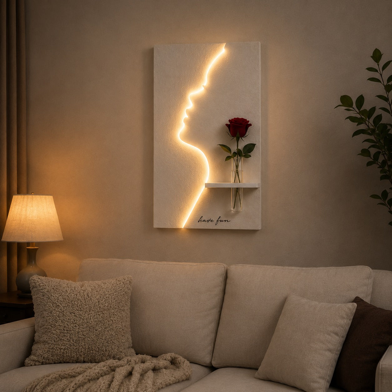 Modern LED Face Wall Art with Vase