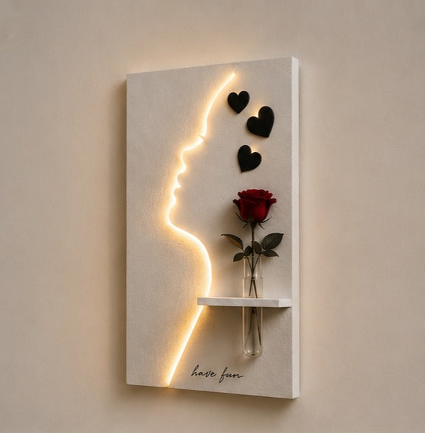 Modern LED Face Wall Art with Vase