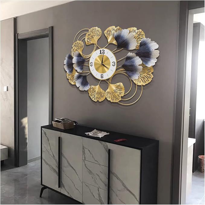 Luxury Ginkgo Leaf Metal Wall Clock | Modern Decorative Wall Clock for Living Room