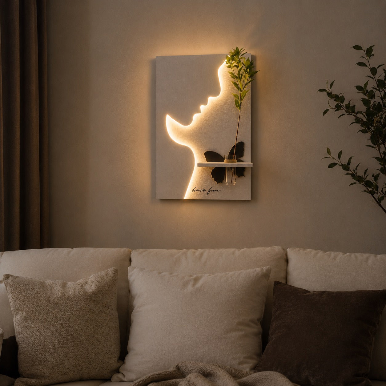 Modern LED Face Wall Art with Vase