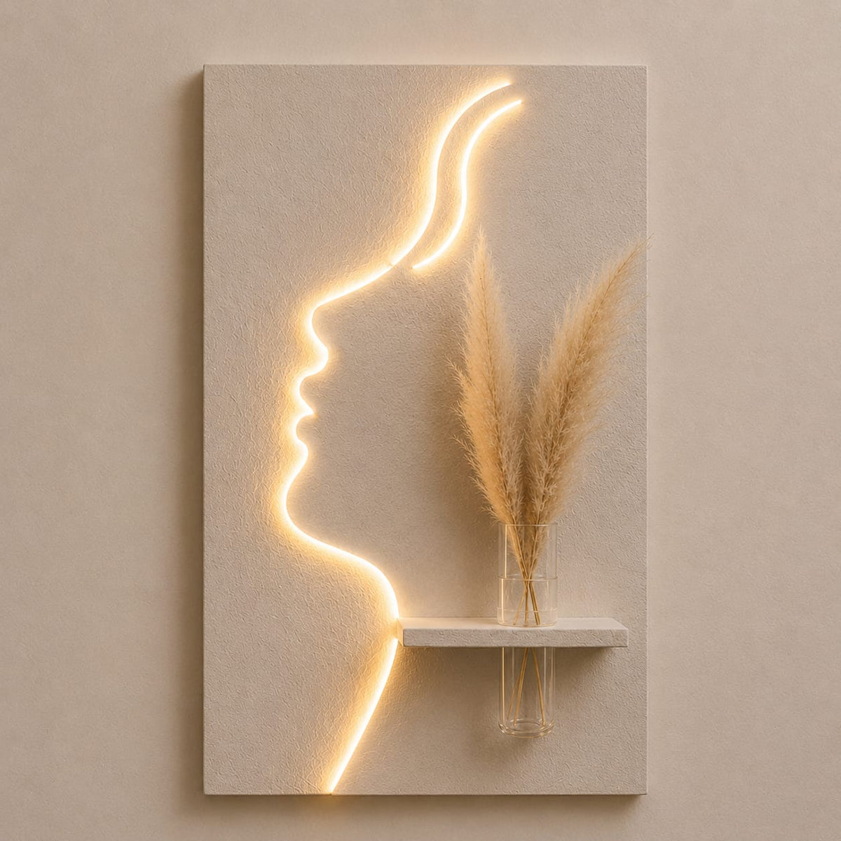 LED Face Wall Decor with Flower Vase Shelf | Modern Minimalist Wall Art