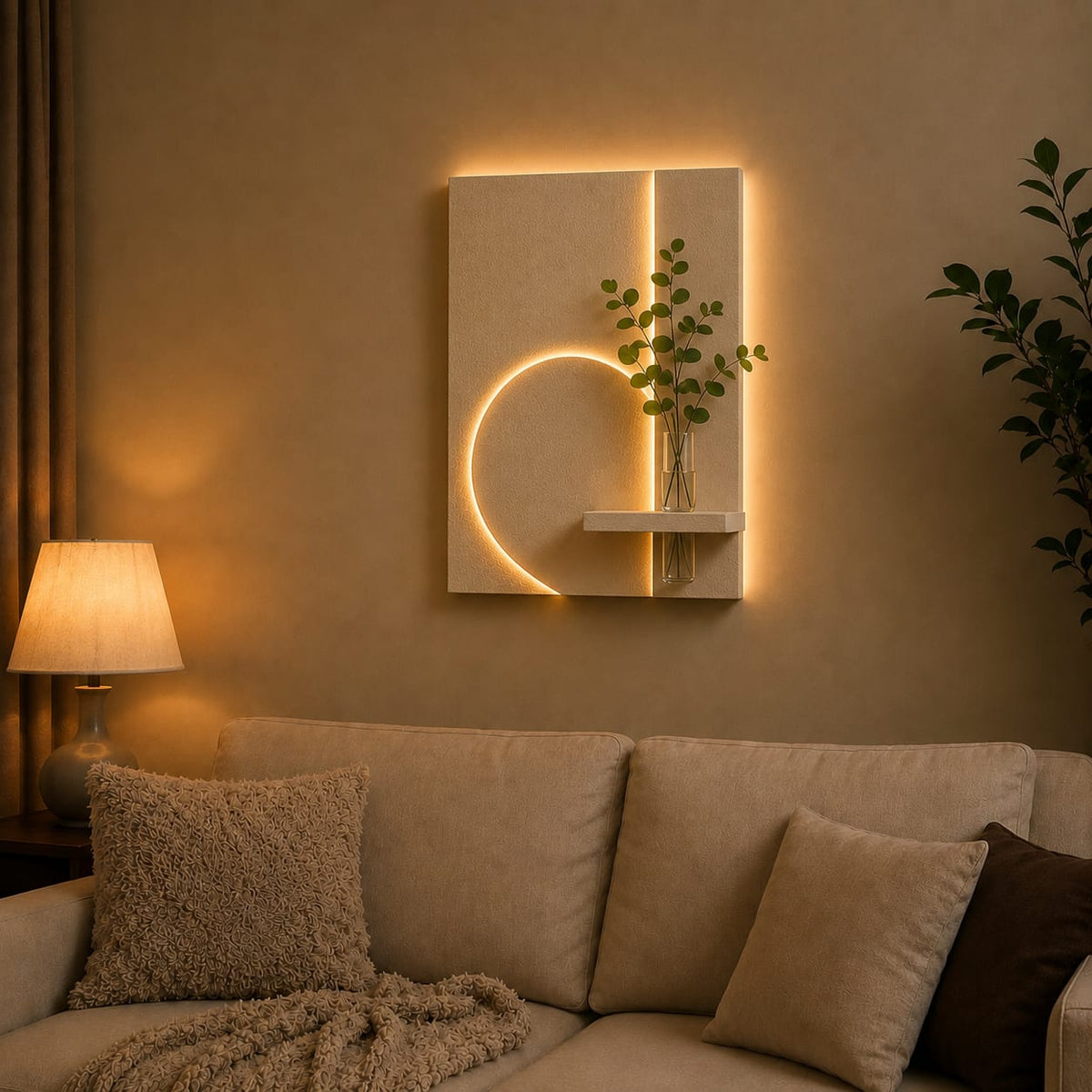 Modern LED Circle Wall Decor with Vase Shelf | Contemporary Minimalist Wall Art