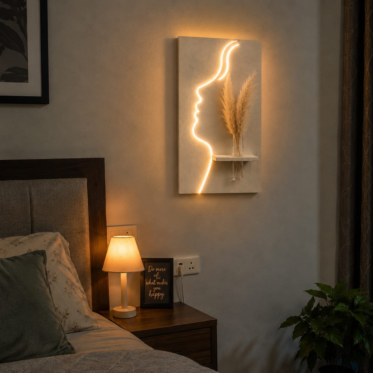 LED Face Wall Decor with Flower Vase Shelf | Modern Minimalist Wall Art