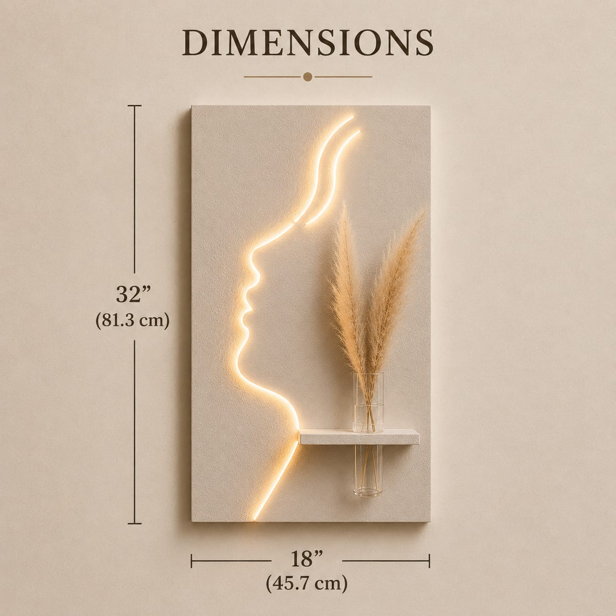 LED Face Wall Decor with Flower Vase Shelf | Modern Minimalist Wall Art