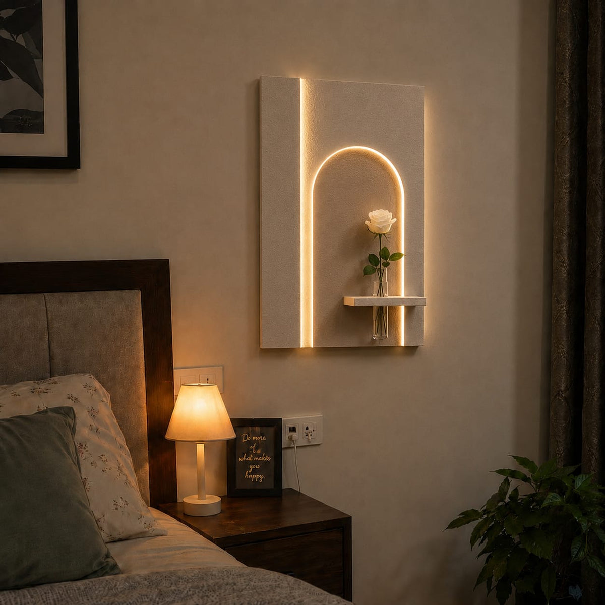 Modern LED Arch Wall Decor with Vase Shelf | Minimalist Wall Art