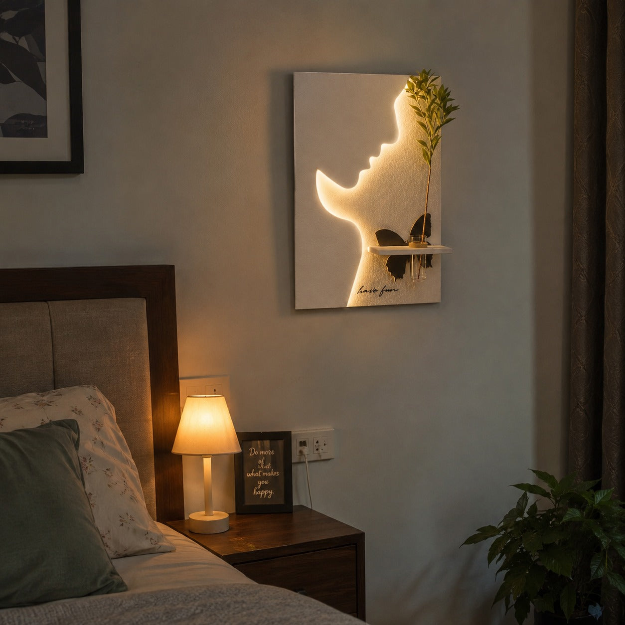 Modern LED Face Wall Art with Vase