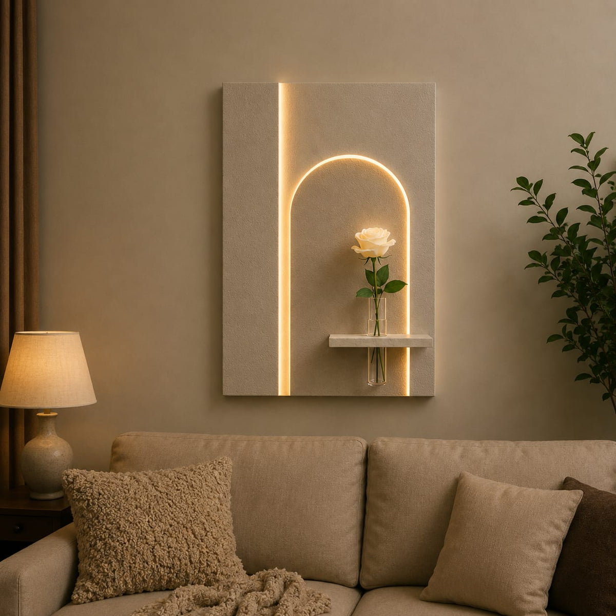 Modern LED Arch Wall Decor with Vase Shelf | Minimalist Wall Art
